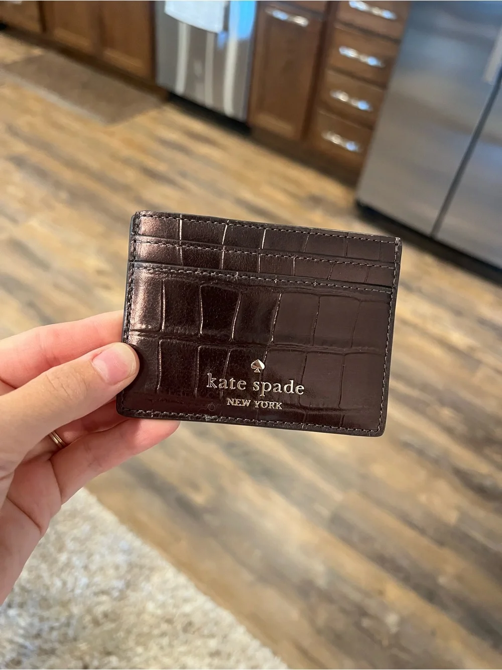 kate spade Brown Croc-Embossed Leather Crossbody with Adjustable Strap w/Wallet